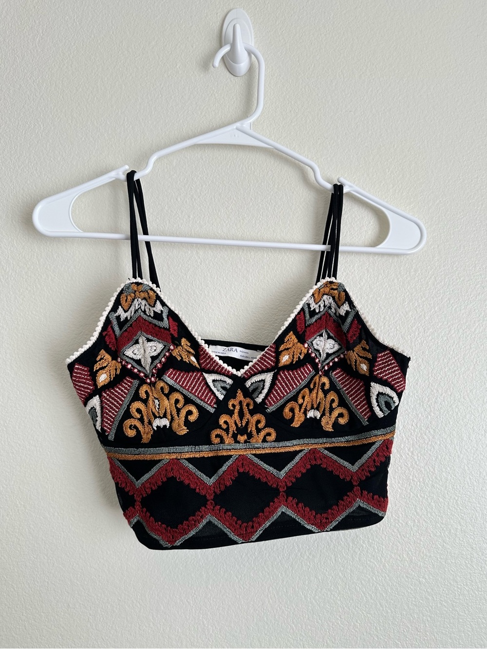 Zara Black Embroidered Multicolor Cropped Camisole